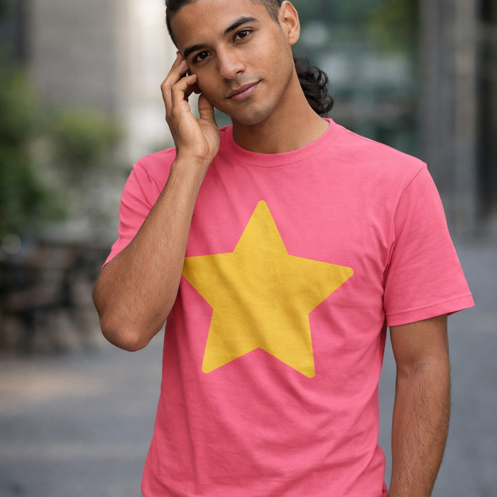 Men's Star Graphic T-Shirt — 'Very Important' Bold Yellow Star Tee