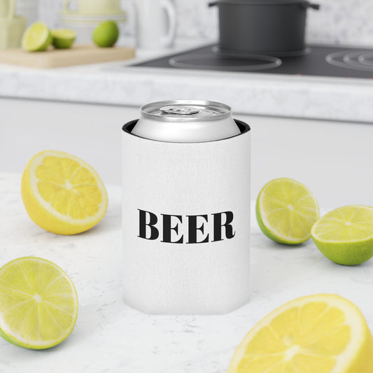 dad gift Can Cooler — "BEER" Minimalist Neoprene Beer Can Cooler