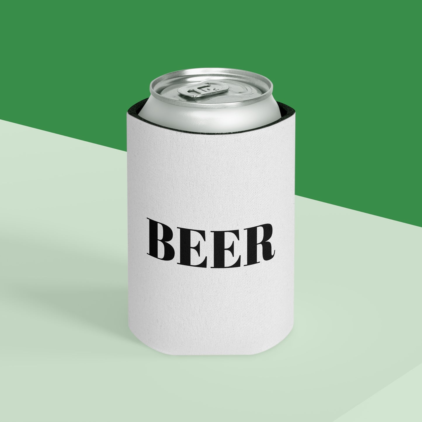 dad gift Can Cooler — "BEER" Minimalist Neoprene Beer Can Cooler